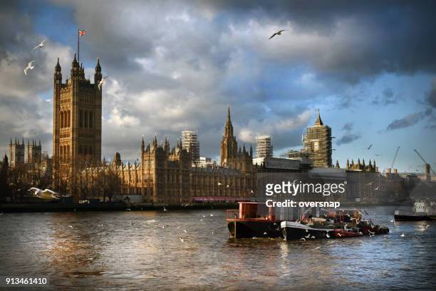houses of parliament - barge stock pictures, royalty-free photos & images