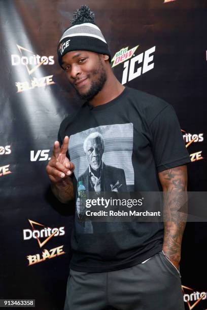 LeVeon Bell from the Pittsburgh Steelers makes an appearance at the Mtn Dew ICE pop-up at the Mall of America on February 2, 2018 in Bloomington,...