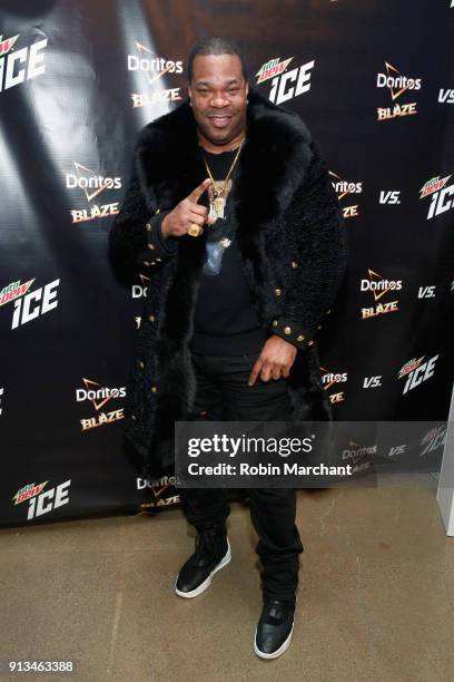 Busta Rhymes makes a surprise visit to the the Mtn Dew ICE pop-up at the Mall of America on February 2, 2018 in Bloomington, Minnesota.