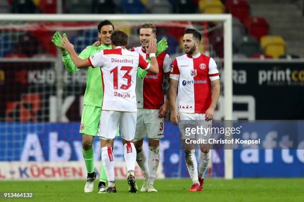 Raphael Wolf, Adam Bodzek, Andre Hoffmann and Niko Giesselmann of Duesseldorf celebrate after the Second Bundesliga match between Fortuna Duesseldorf...
