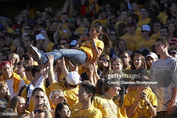 Boston College fans crowd surfing in stands during game vs Wake Forest. Chestnut Hill, MA 9/26/2009 CREDIT: Damian Strohmeyer