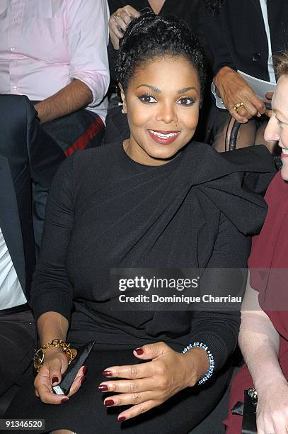 Janet Jackson attends the Lanvin Pret a Porter show as part of the Paris Womenswear Fashion Week Spring/Summer 2010 on October 2, 2009 in Paris,...