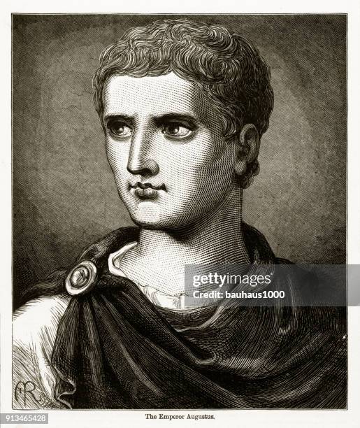 illustrazioni stock, clip art, cartoni animati e icone di tendenza di incisione dell'imperatore romano cesare augusto - giulio cesare imperatore