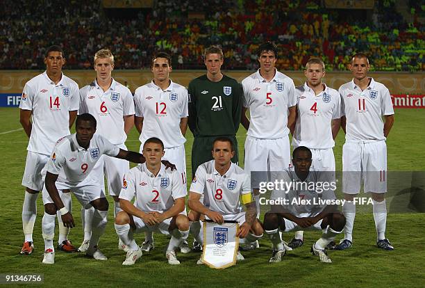 The England team line up prior to the FIFA U20 World Cup Group D match between Uzbekistan and England at the Mubarak Stadium on October 2, 2009 in...