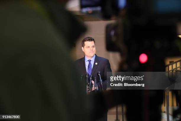 Representative Matt Gaetz, a Republican from Florida, pauses while speaking to members of the media at the U.S. Capitol in Washington, D.C., U.S., on...