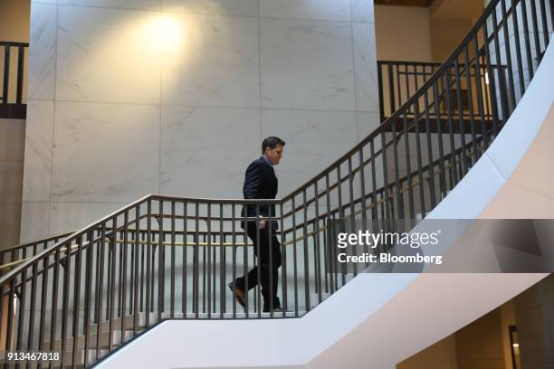 Representative Matt Gaetz, a Republican from Florida, walks up a staircase after speaking to members of the media at the U.S. Capitol in Washington,...