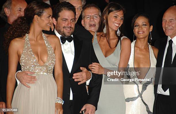 Halle Berry, Director Brett Ratner, Dania Ramirez and Patrick Stewart with X-Men 3 Cast Members and Guests