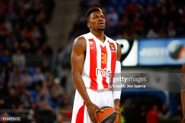 Dylan Ennis, #31 of Crvena Zvezda mts Belgrade in action during the 2017/2018 Turkish Airlines EuroLeague Regular Season Round 21 game between...