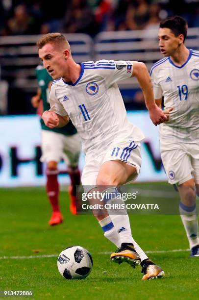 Bosnia & Herzegovina's Stjepan Loncar advances the ball against Mexico during a friendly football game at the Alamodome in San Antonio, Texas on...