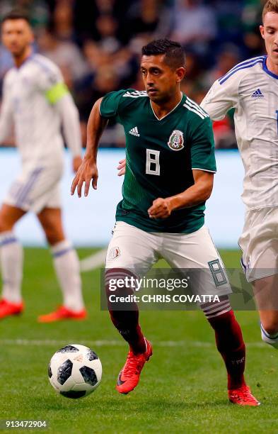 Mexico's Elias Hernandez advances the ball against Bosnia & Herzegovina and Mexico during a friendly football game at the Alamodome in San Antonio,...