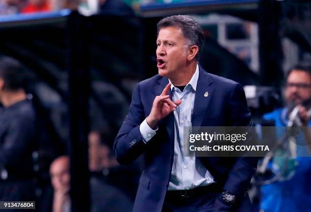 Mexico's head coach Juan Carlos Osoriora reacts as his team plays Bosnia & Herzegovina during a friendly football game at the Alamodome in San...