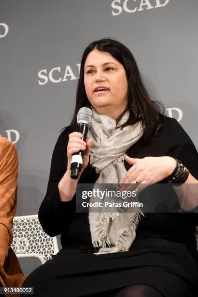 Vice president of scripted series development, Lifetime Television, Sharon Bordas speaks during the Meet the Executives panel on Day 2 of the SCAD...