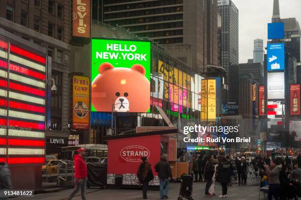 times square plaza, february 2018, nyc - electronic billboard stock pictures, royalty-free photos & images