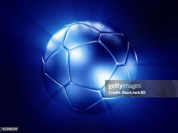 light of silver soccer ball - blue cup stockfoto's en -beelden