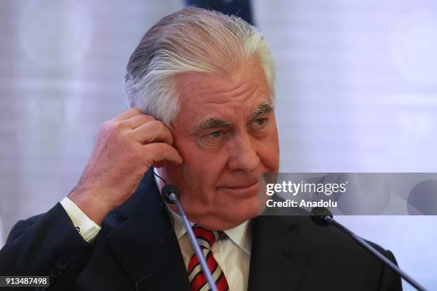 Secretary of State Rex Tillerson attends a press conference with Canada's Foreign Minister Chrystia Freeland and Mexican Foreign Minister Luis...