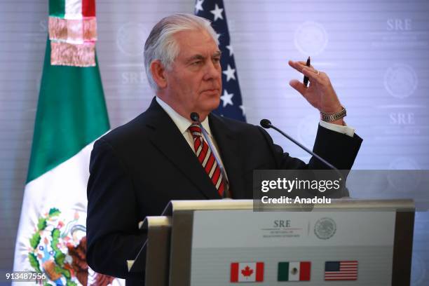 Secretary of State Rex Tillerson attends a press conference with Canada's Foreign Minister Chrystia Freeland and Mexican Foreign Minister Luis...