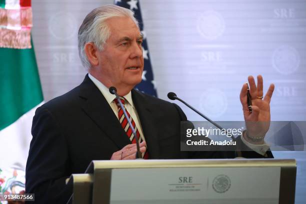 Secretary of State Rex Tillerson attends a press conference with Canada's Foreign Minister Chrystia Freeland and Mexican Foreign Minister Luis...