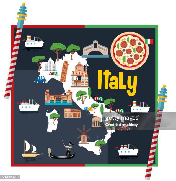 bildbanksillustrationer, clip art samt tecknat material och ikoner med tecknad karta över italien - map of florence italy