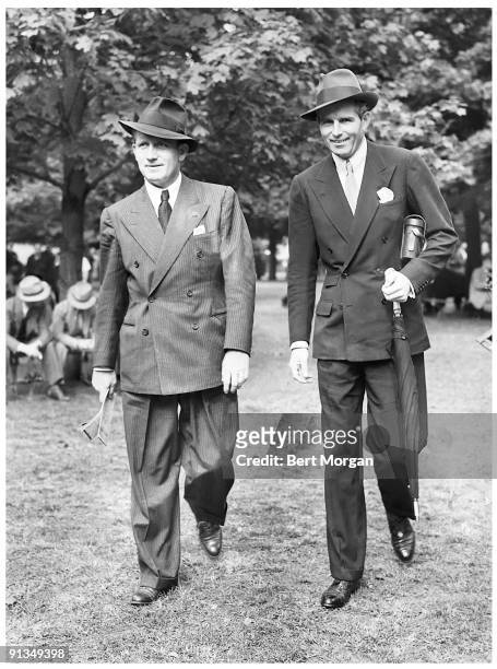Spencer Tracy and Mr T.W Durant at Belmont Park Race Track, September 15, 1938