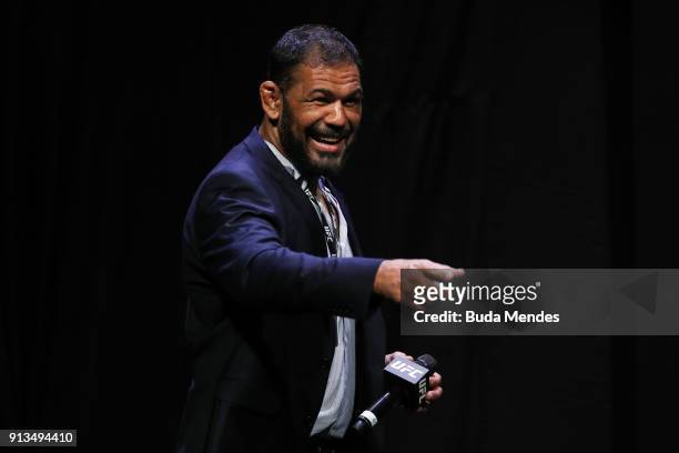 Ambassador Antonio Rodrigo 'Minotauro' Nogueira interacts with fans during a Q&A session before the UFC Fight Night weigh-in at Mangueirinho Arena on...