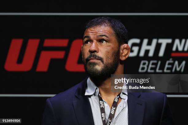 Ambassador Antonio Rodrigo 'Minotauro' Nogueira interacts with fans during a Q&A session before the UFC Fight Night weigh-in at Mangueirinho Arena on...