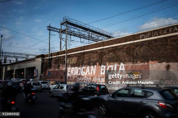 Writing on a wall reading "Erdogan Boia - Defend Afrin" appeared in Rome, Italy on February 02, 2018. From today "Rete Kurdistan" has begun a...