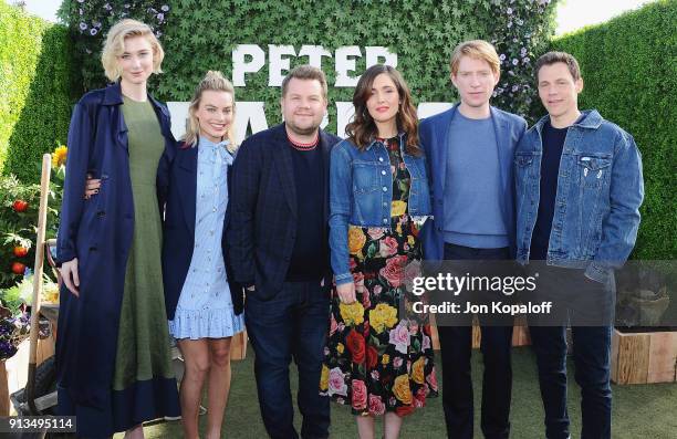 Elizabeth Debicki, Margot Robbie, James Corden, Rose Byrne, Domhnall Gleeson and director Will Gluck attend the photo call for Columbia Pictures'...