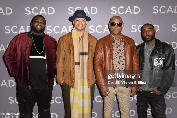 Wavyy Jonez, Anthony Hemingway, Bokeem Woodbine, and Marcc Rose attend a press junket for 'Unsolved: The Murders of Tupac and The Notorious B.I.G."...