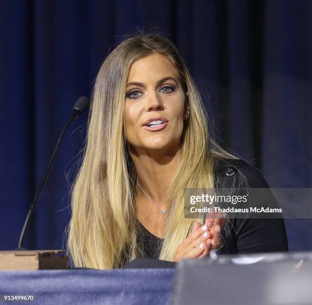 Samantha Ponder speaks at Inside the Game Q&A presented by IFA on February 2, 2018 in Minneapolis, Minnesota.