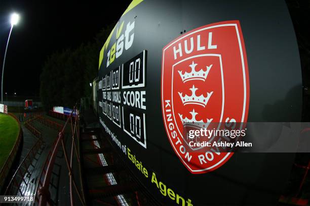 The Hull Kingston Rovers logo during the BetFred Super League match between Hull KR and Wakefield Trinity at KCOM Craven Park on February 2, 2018 in...