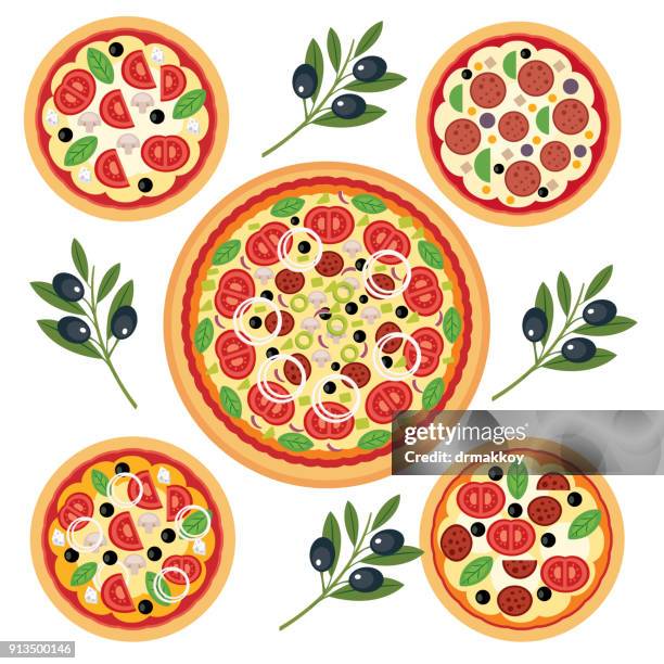 italian pizza - pizza ingredients stock illustrations