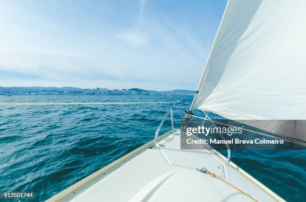 sailboat in galicia - nautica fotografías e imágenes de stock