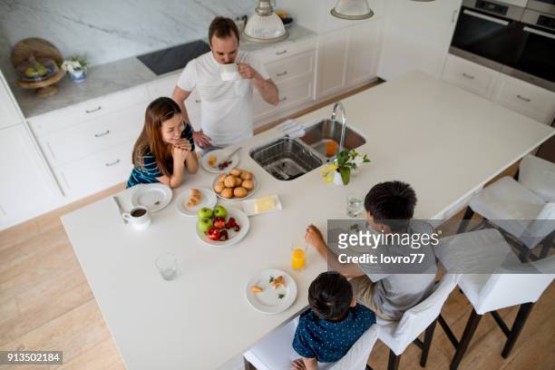 family preparing breakfast - grus rubicunda stock pictures, royalty-free photos & images