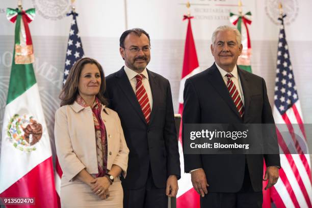 Rex Tillerson, U.S. Secretary of State, from right, Luis Videgaray, Mexico's foreign minister, and Chrystia Freeland, Canada's minister of foreign...