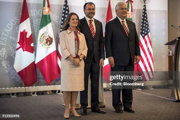 Rex Tillerson, U.S. Secretary of State, from right, Luis Videgaray, Mexico's foreign minister, and Chrystia Freeland, Canada's minister of foreign...