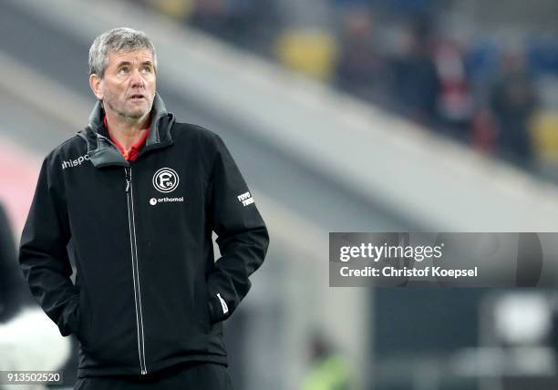 Head coach Friedhelm Funkel of Duesseldorf reacts during the Second Bundesliga match between Fortuna Duesseldorf and SV Sandhausen at Esprit-Arena on...