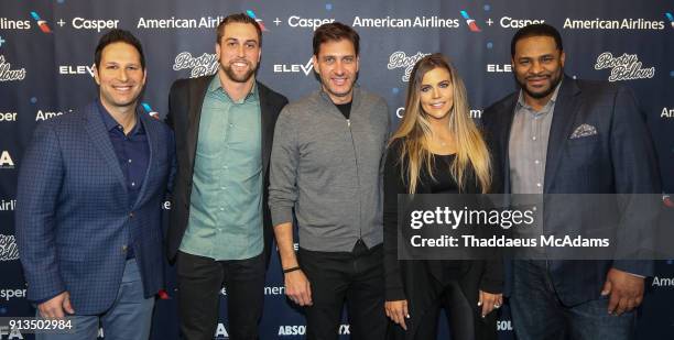 Guest, Adam Thielen, Mike Greenberg, Samantha Ponder and Jerome Bettis attends Inside the Game Q&A presented by IFA on February 2, 2018 in...