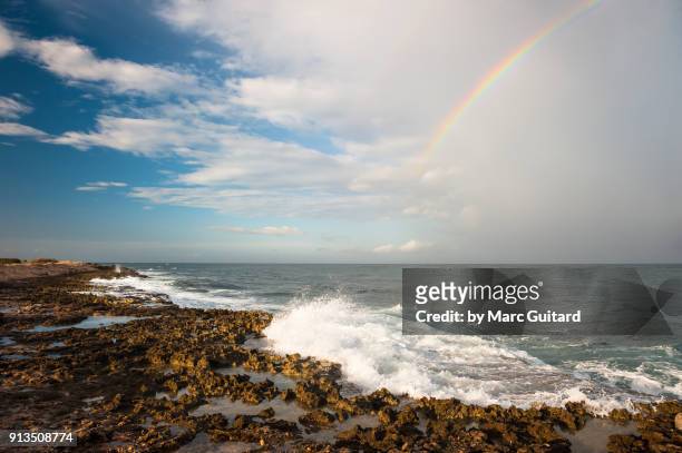 rainbow and rough seas, noord, aruba - noord amerika stock-fotos und bilder