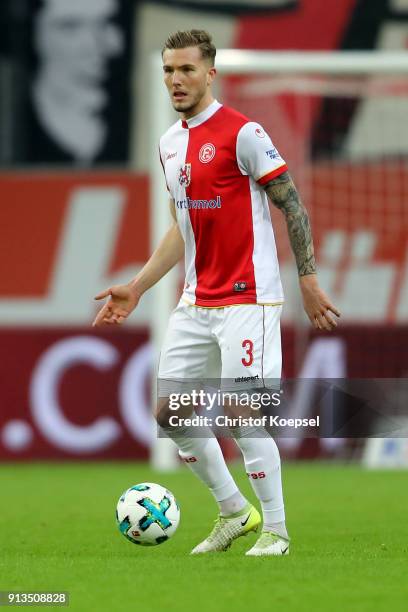 Andre Hoffmann of Duesseldorf runs with the ball during the Second Bundesliga match between Fortuna Duesseldorf and SV Sandhausen at Esprit-Arena on...