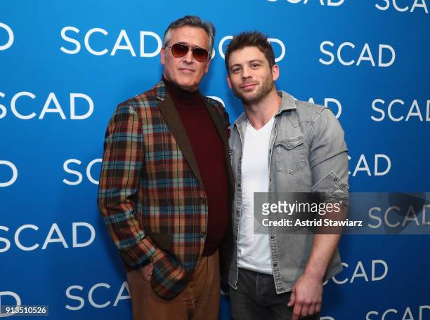 Actors Bruce Campbell and Lindsay Farris attend a press junket for 'Ash vs Evil Dead'' on Day 2 of the SCAD aTVfest 2018 on February 2, 2018 in...
