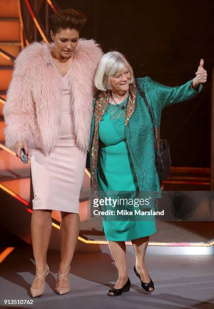 Emma Willis with Ann Widdecombe as she finishes in second place during the 2018 Celebrity Big Brother Final at Elstree Studios on February 2, 2018 in...