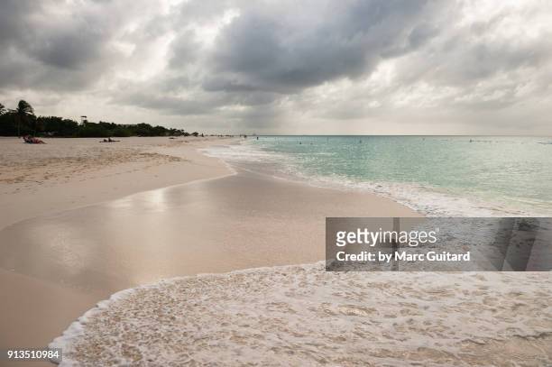 cloudy morning at eagle beach, aruba - noord amerika stock-fotos und bilder