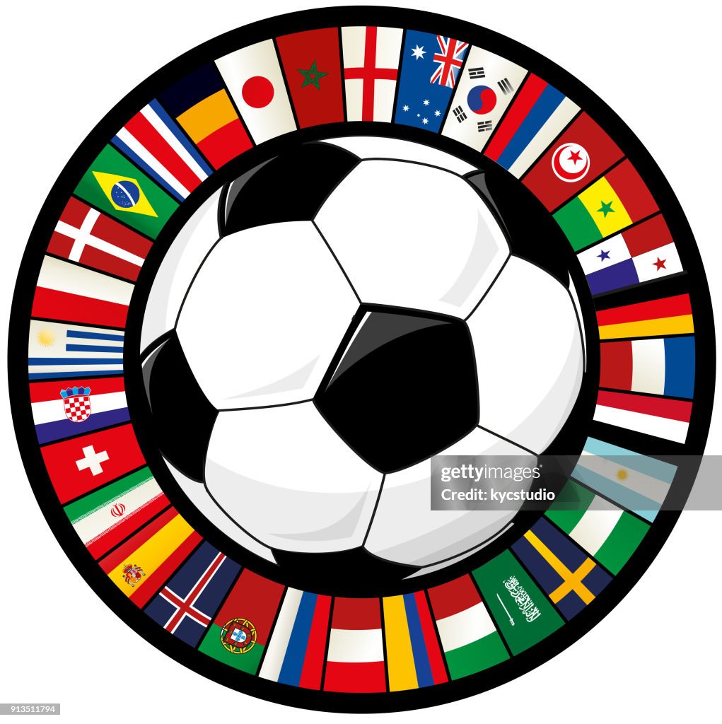 Fußball und Ring der Welt-Flaggen-Fußball