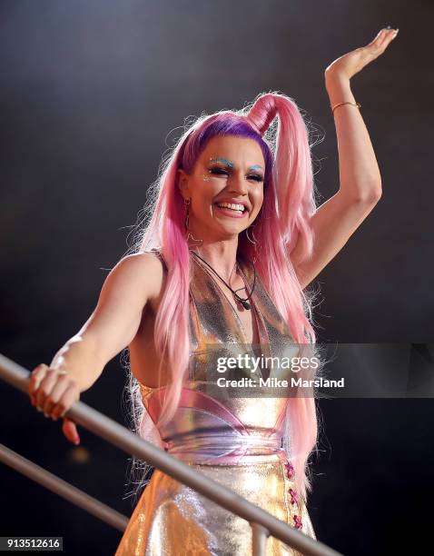 Courtney Act is crowned winner during the 2018 Celebrity Big Brother Final at Elstree Studios on February 2, 2018 in Borehamwood, England.