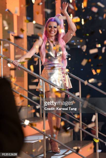Courtney Act is crowned the winner during the 2018 Celebrity Big Brother Final at Elstree Studios on February 2, 2018 in Borehamwood, England.