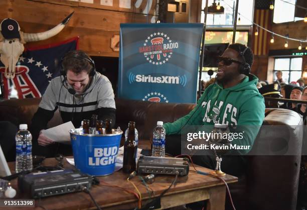 Kevin "KFC" Clancy and Kevin Hart attend Kevin Hart Live on Barstool Radio on SiriusXM at Super Bowl LII on February 2, 2018 in Minneapolis,...