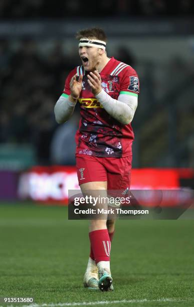 Henry Cheeseman of Harlequins in action during the Anglo Welsh Cup 4th Round Match between Northampton Saints and Harlequins at Franklin's Gardens on...