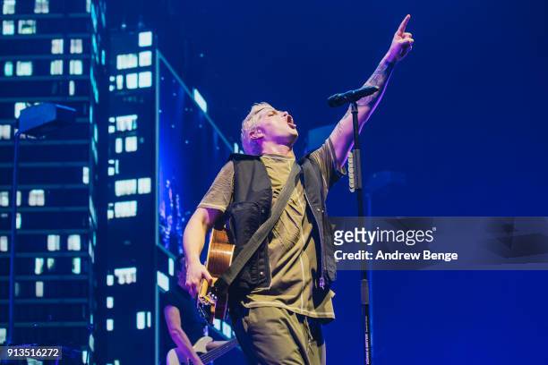 Danny O'Donoghue of The Script perform live on stage at First Direct Arena Leeds on February 2, 2018 in Leeds, England.