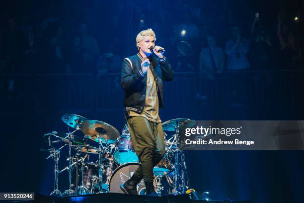 Danny O'Donoghue of The Script perform live on stage at First Direct Arena Leeds on February 2, 2018 in Leeds, England.