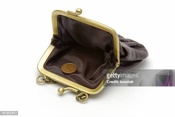 einen cent in meiner handtasche - metallic purse stock-fotos und bilder